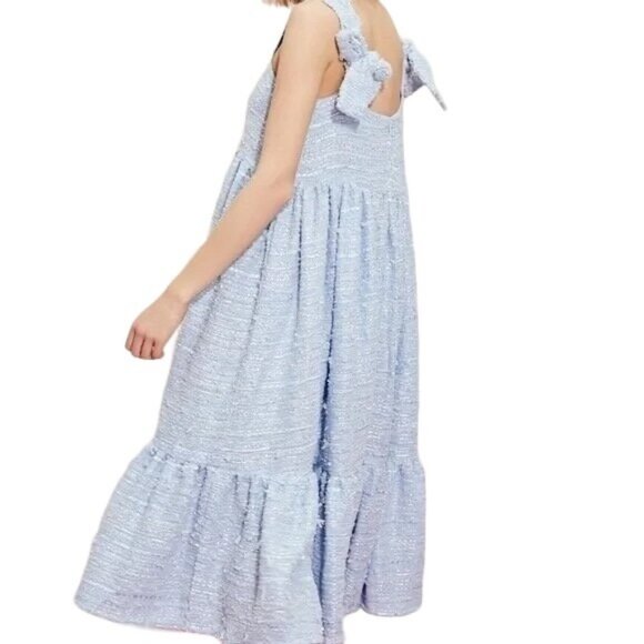 Dream Sister Jane Womens Periwinkle Tweed Ruffle Hem Midi Dress Size XS NEW - Picture 2 of 8